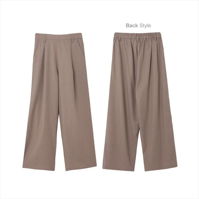 リネン レーヨン タック ワイドパンツ レディース 麻 ウエストゴム
