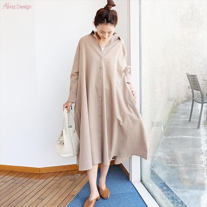 コットン 長袖 テント シャツ ワンピース レディース インド綿 ロング