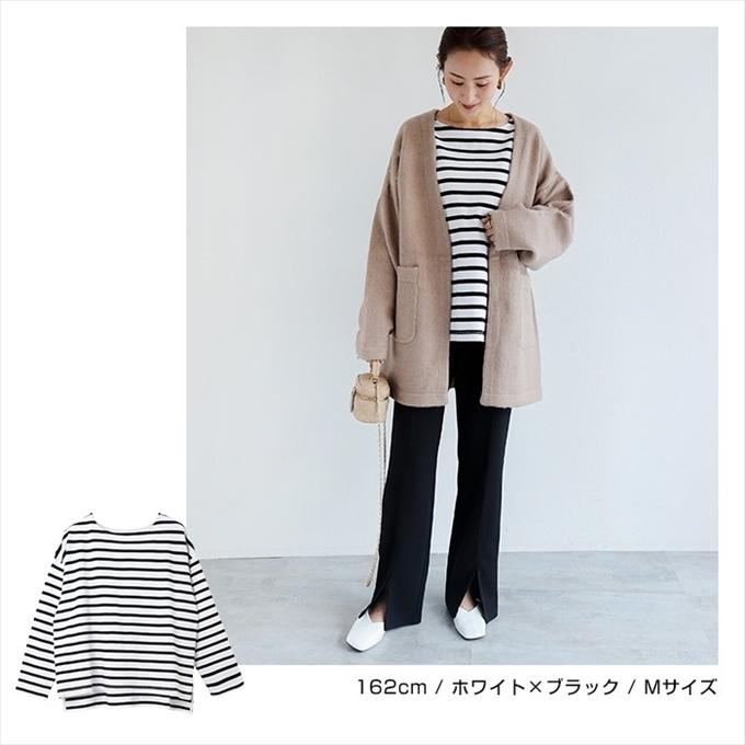 コットン天竺 オーバーサイズ 長袖 ボーダー Tシャツ レディース コットン天竺 オーバーサイズ 長袖 ボーダー Tシャツ レディース