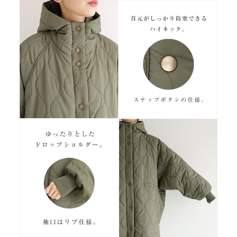 フード付き キルティング ロング コート レディース ミリタリー