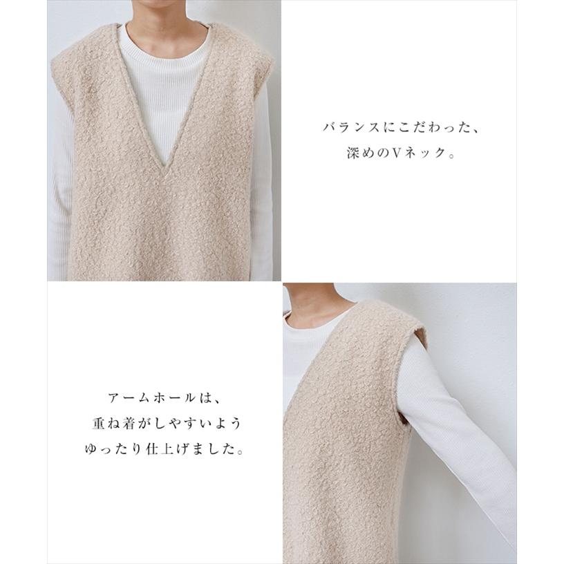 フェイクリング ウール 深Vネック ボア ロング ワンピース レディース