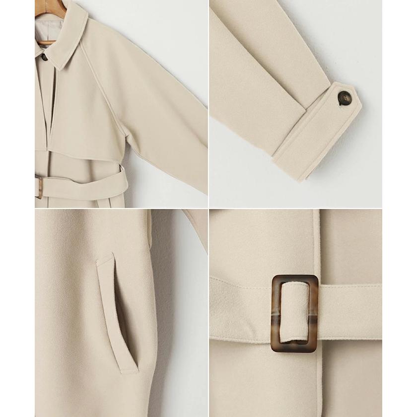 フェイクウール ウエストベルト付き ロング丈 トレンチコート