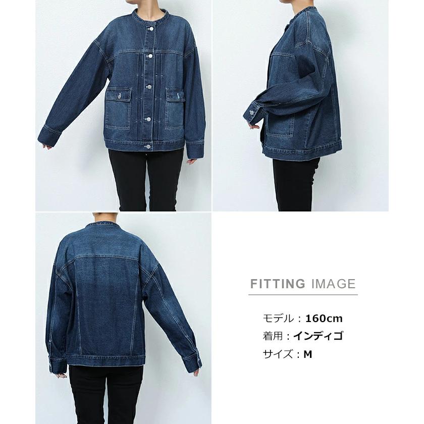 オーバーサイズ ノーカラー デニム ジャケット レディース ツイル 配色
