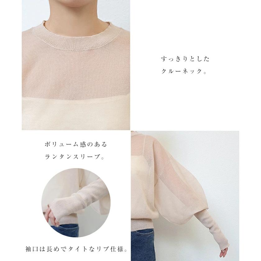 ランタンスリーブ袖のエレガント刺繍トップス　シアーニット　ブラック 6002269.jpg