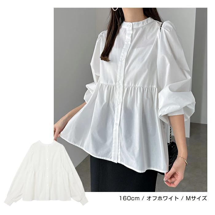 2way ボリューム 長袖 ペプラム シャツ ブラウス レディース トップス