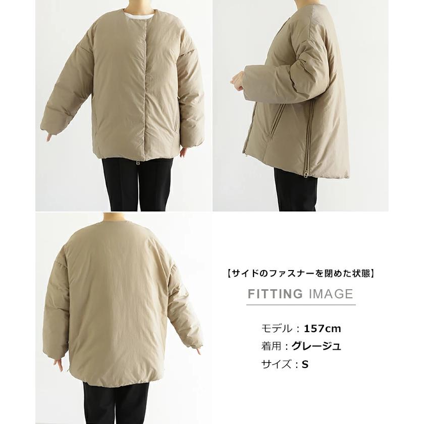 ノーカラー サイドジップ ダウンジャケット レディース フレンチダウン