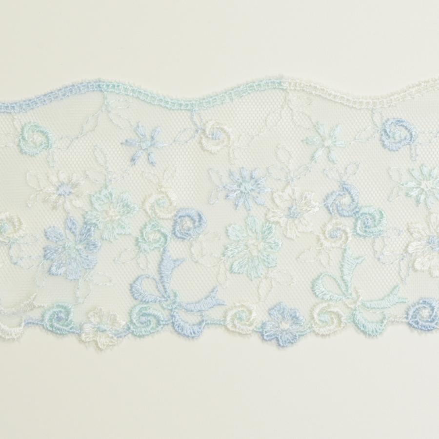 レース生地確認用 繊細な小花のブルーカラーのレース 手芸用 アクセサリー 生地 単品