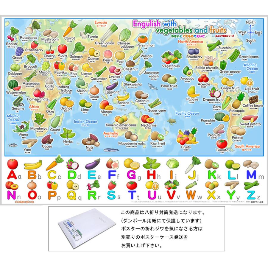 野菜とくだもので英語 四つ折り封筒発送 70種以上の野菜と果物の英語のお風呂ポスター 3歳 路線図屋 岩崎デザイン企画 通販 Yahoo ショッピング