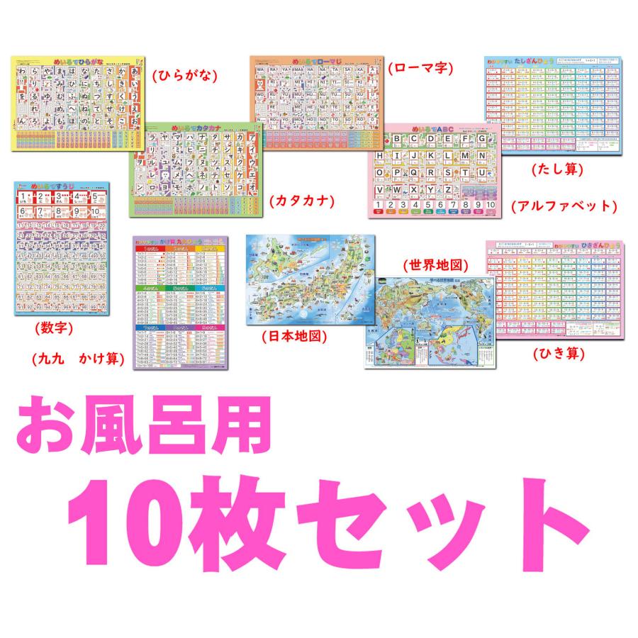 お風呂用学習ポスター 10種類セット【封筒発送】「ひらがな、カタカナ