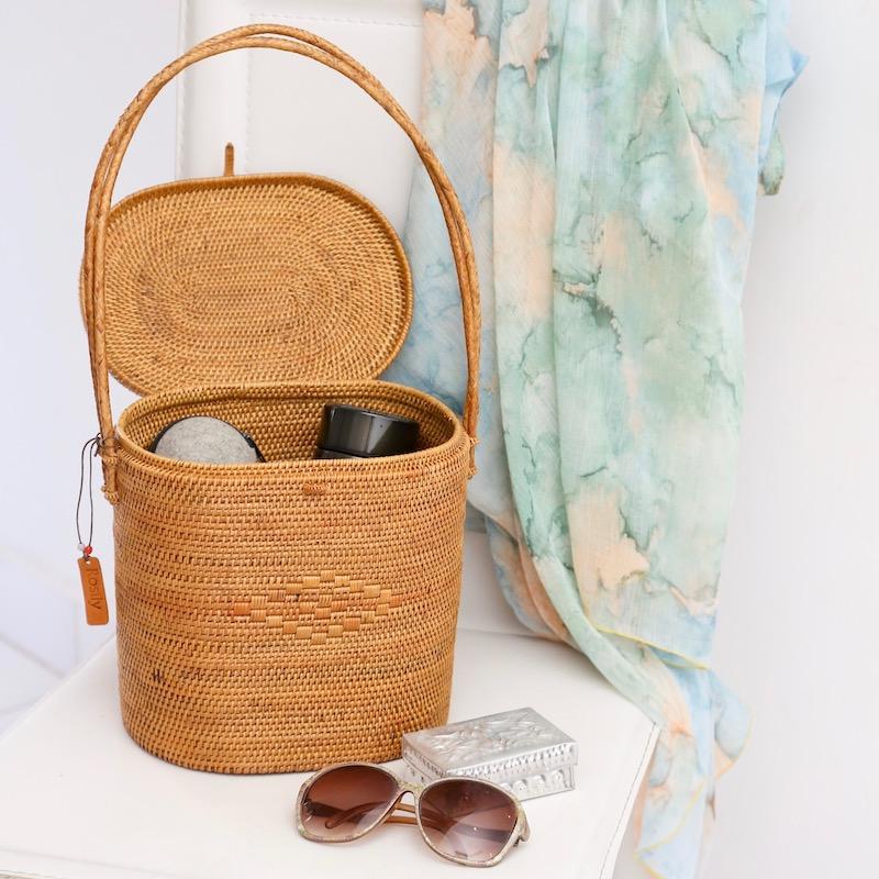 アタバッグ かごバッグ アタ 編まれた 高級 かご バッグ 蓋付き