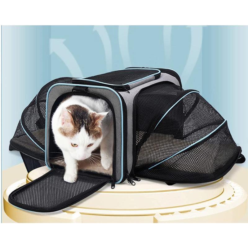 猫 キャリーケース猫と小型犬のバックパック グレー 大型猫・小型犬用ペットキャリーバッグメッシュ通気性と耐久性軽量で持ち運びが簡単 車載用_5