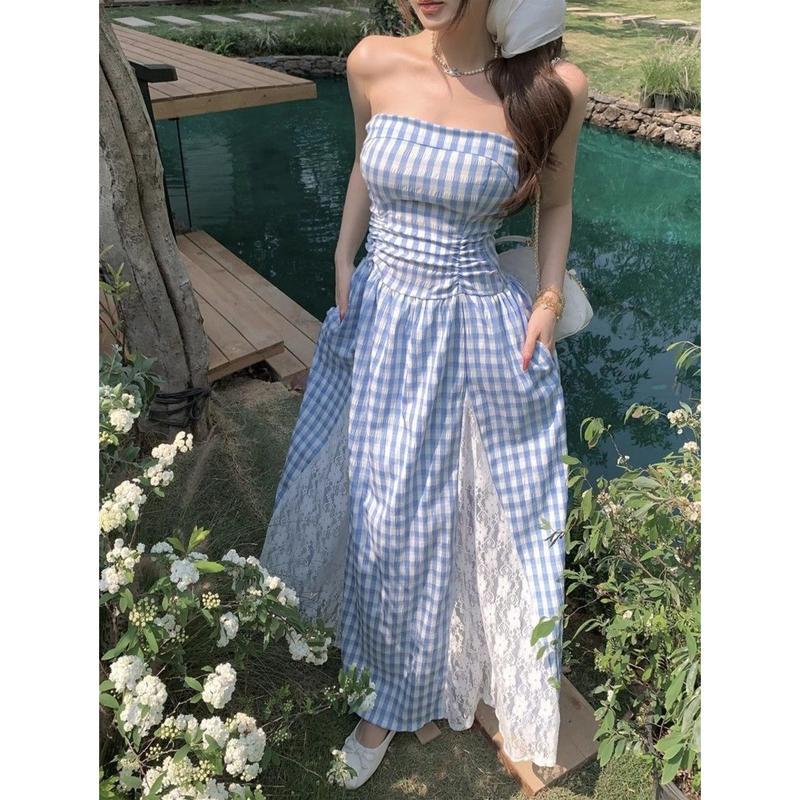 Dolce&Gabbana　チューブトップ　ワンピース　ドレス　チェック柄 ベアトップワンピース ギンガムチェック レディース チューブトップ