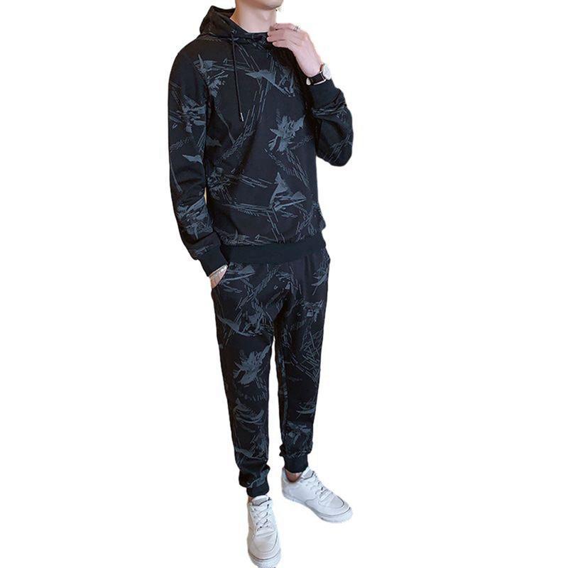 上下 セットアップ メンズパーカー 秋冬服 フード付き 幾何柄 