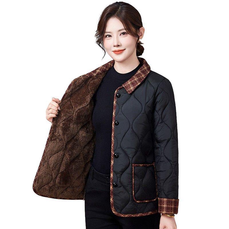 中綿コート 冬服 レディース 裏ボア 綿入れジャケット シニア女性向け