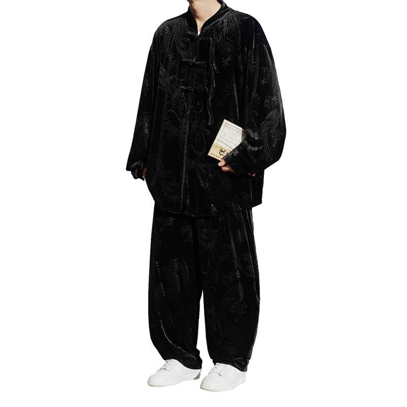 チャイナ服 ジャケット セットアップ メンズ 太極拳服 龍柄 ベロア