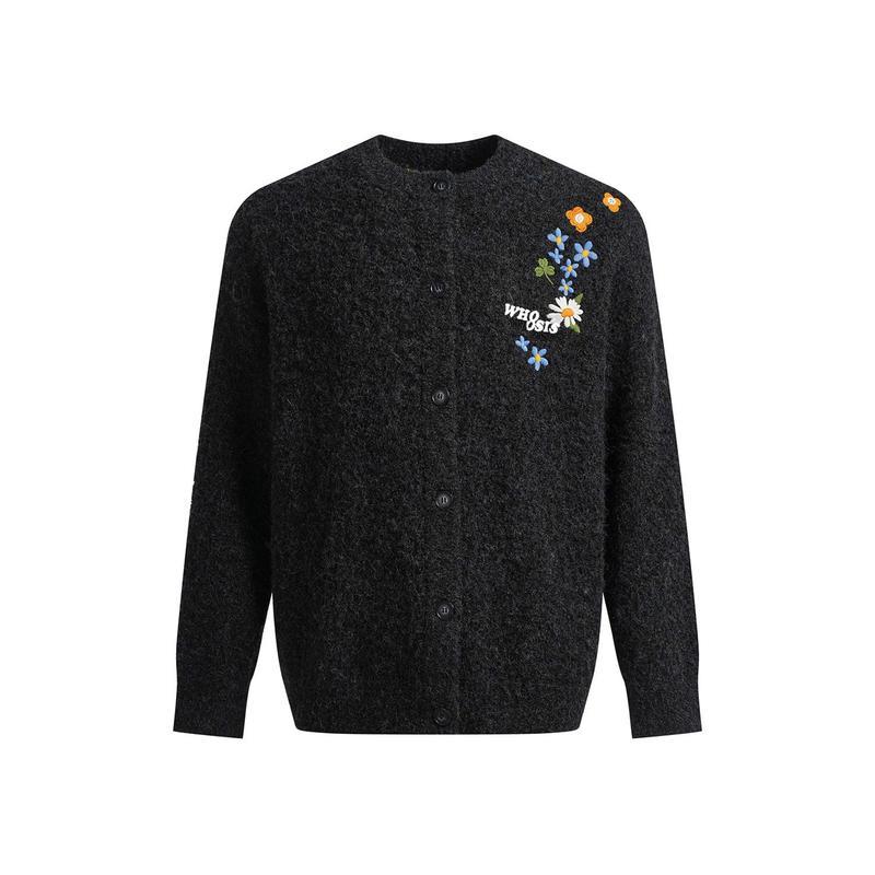 春秋服 ニットアウター 花柄 刺繍 デイジー メンズ 長袖 アウター