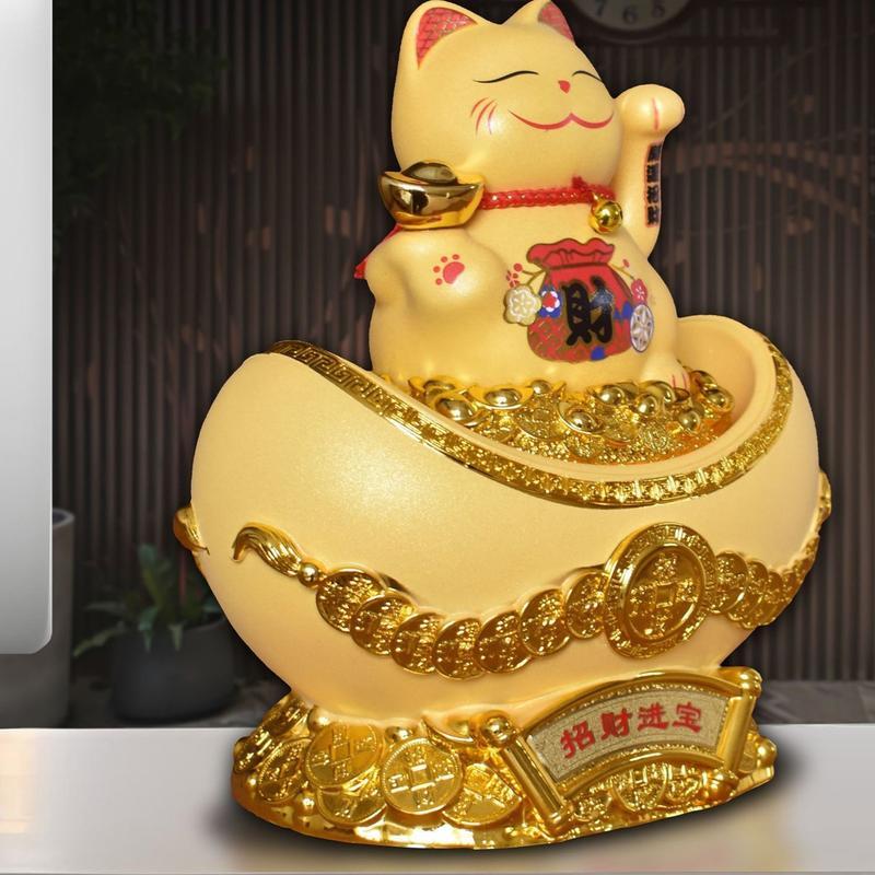招き猫 置物 金を招く 左手上げ 金運大来福 お店 陶器+樹脂製 店飾り 開店祝い商売繁盛 千客万来 レストラン 開店祝い プレゼント 金