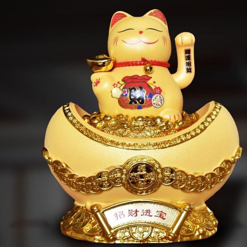 招き猫 置物 金を招く 左手上げ 金運大来福 お店 陶器+樹脂製 店飾り 開店祝い商売繁盛 千客万来 レストラン 開店祝い プレゼント 金