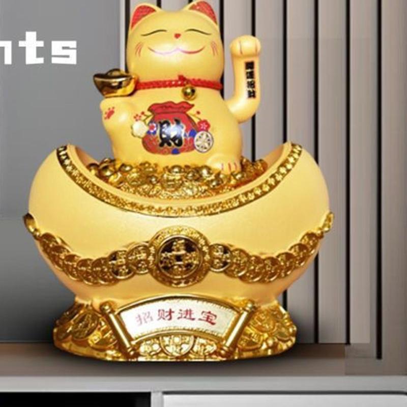 招き猫 置物 金を招く 左手上げ 金運大来福 お店 陶器+樹脂製 店飾り 開店祝い商売繁盛 千客万来 レストラン 開店祝い プレゼント 金