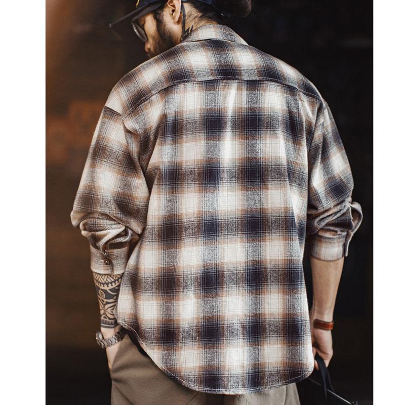 開襟シャツ チェック柄 メンズ アメカジ ヴィンテージ 長袖シャツ トップス カジュアル 春夏秋服 オープンカラー 吸汗速乾 透湿 通気性_8