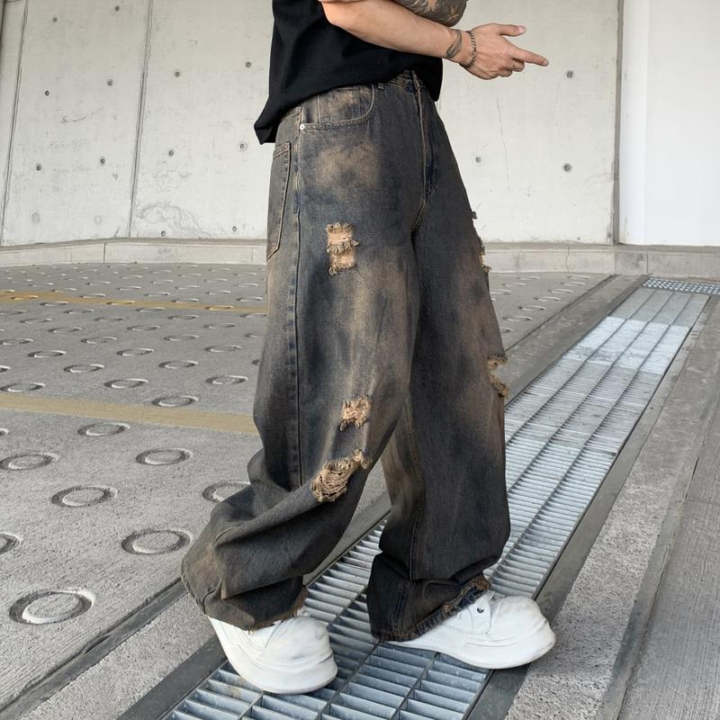 デニムパンツ ワイド メンズ ダメージジーンズ 男女兼用 ヴィンテージ 
