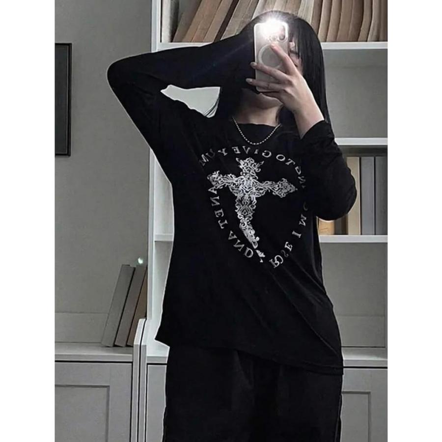 FUGA 十字架 ロンT ロンT レディース 長袖 Tシャツ 十字架 地雷系 ゴシック オーバー