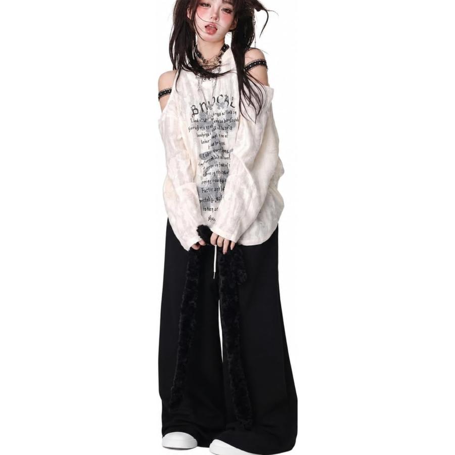 長袖Tシャツ レディース 肩出し カットソー サブカル系 ロンT 春 秋