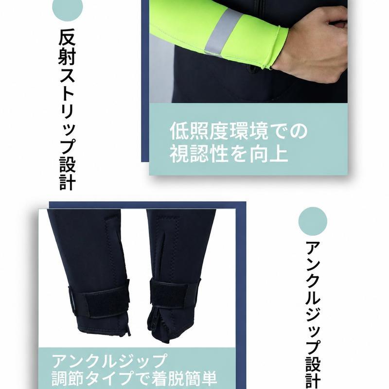 ウェットスーツ　フルスーツ 膝パッド付き ウェットスーツ フルスーツ 潜水 水難救助 災害救助 フロントジップ