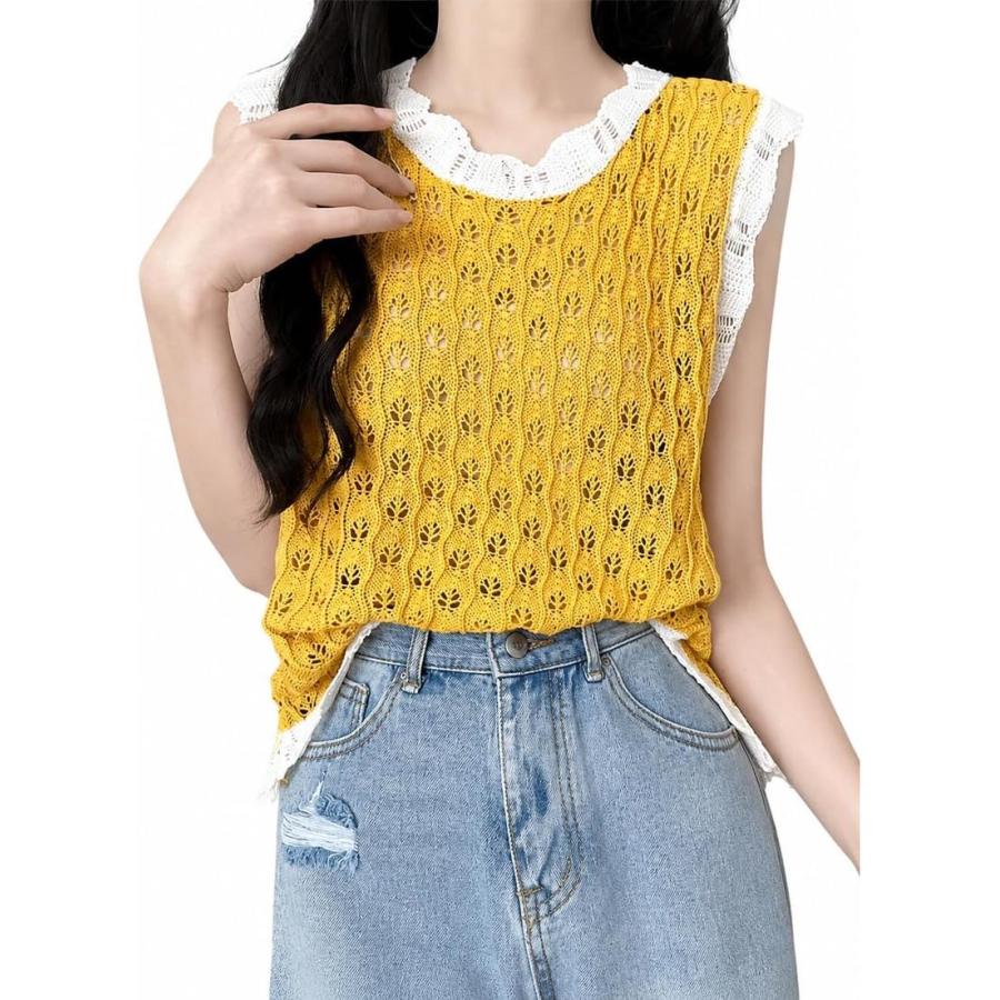 ニットベスト レディース 透かし編み かぎ針編み 夏 ノースリーブ