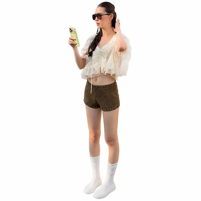 ショートパンツ レディース ホットパンツ ローライズ スタッズ付き