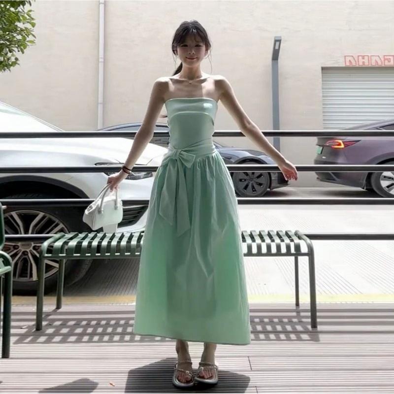 ベアトップワンピース レディース 大人可愛い マキシ丈 チューブトップ