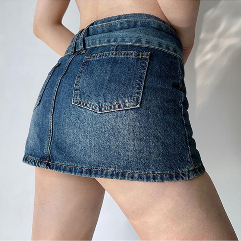 デニムミニスカート レディース ベルト付き ハイウエスト インナー