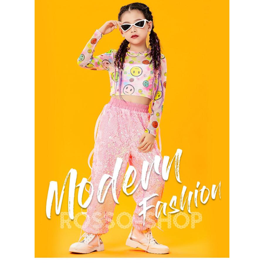 人気特価 キッズダンス衣装 キッズ セットアップ トップス パンツ 韓国 チアダンス衣装 かっこいい ピンク キラキラ スパンコール ステージ衣装 応援団 練習着 発表会 Materialworldblog Com