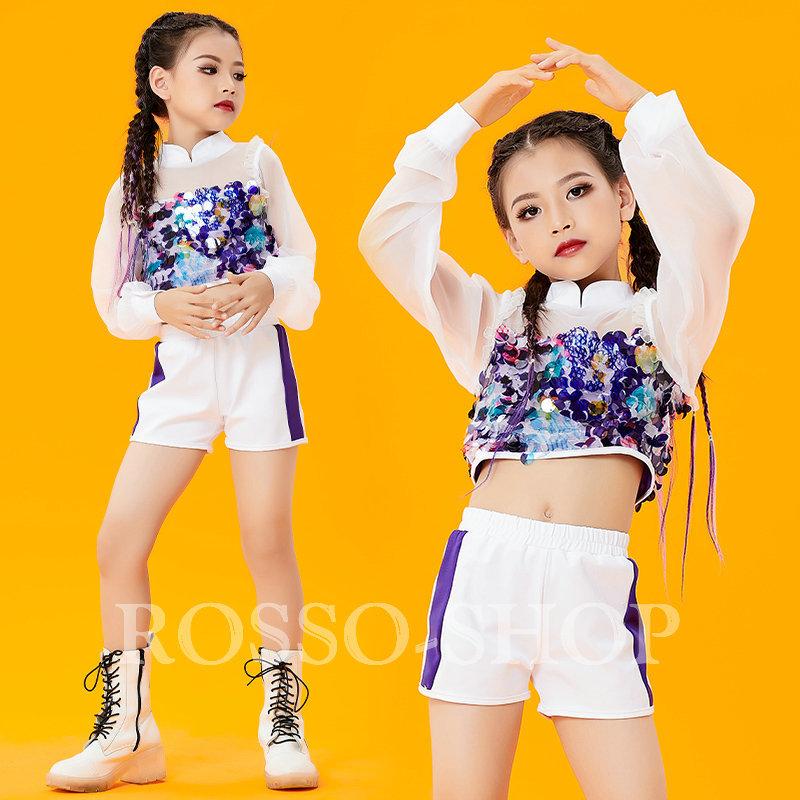 キッズダンス衣装 キッズ セットアップ トップス パンツ 韓国 キラキラ スパンコール 練習着 チアガール かっこいい 宅配 チア 発表会 チアダンス 衣装 応援団