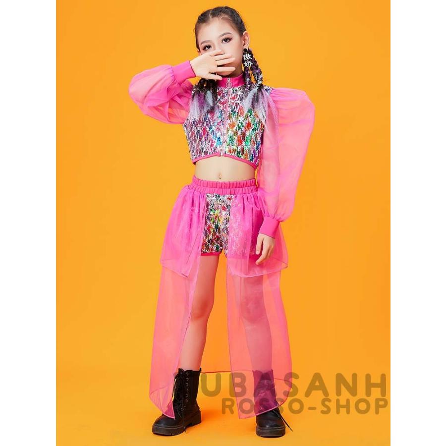 激安商品 キッズダンス衣装 可愛い ピンク スパンコール スーツ ジャズダンス チアガール ヒップホップ へそ出し 韓国 Hiphop 練習着 体操服 ステージ衣装 応援団 Aynaelda Com
