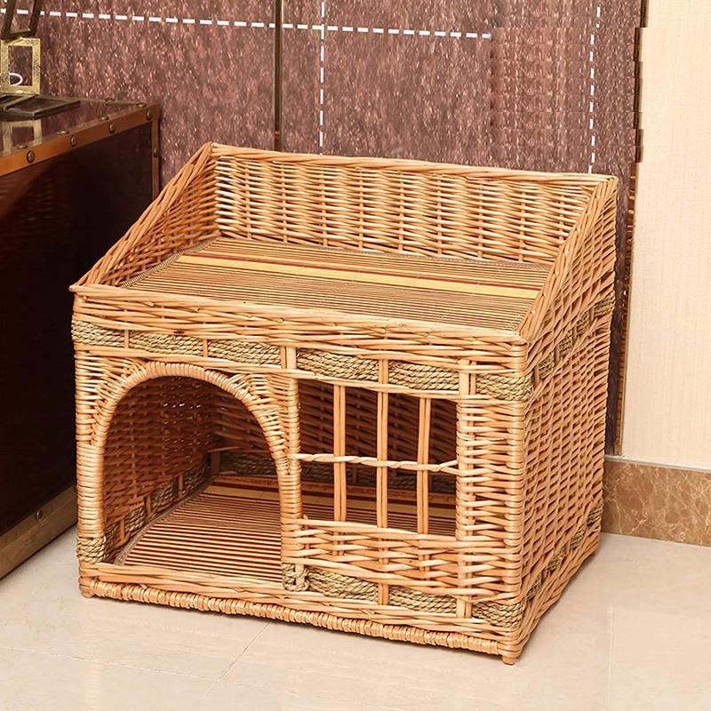 猫用 ペットベッド ラタン 猫かごネスト ドーム型 キャットハウス ねこ