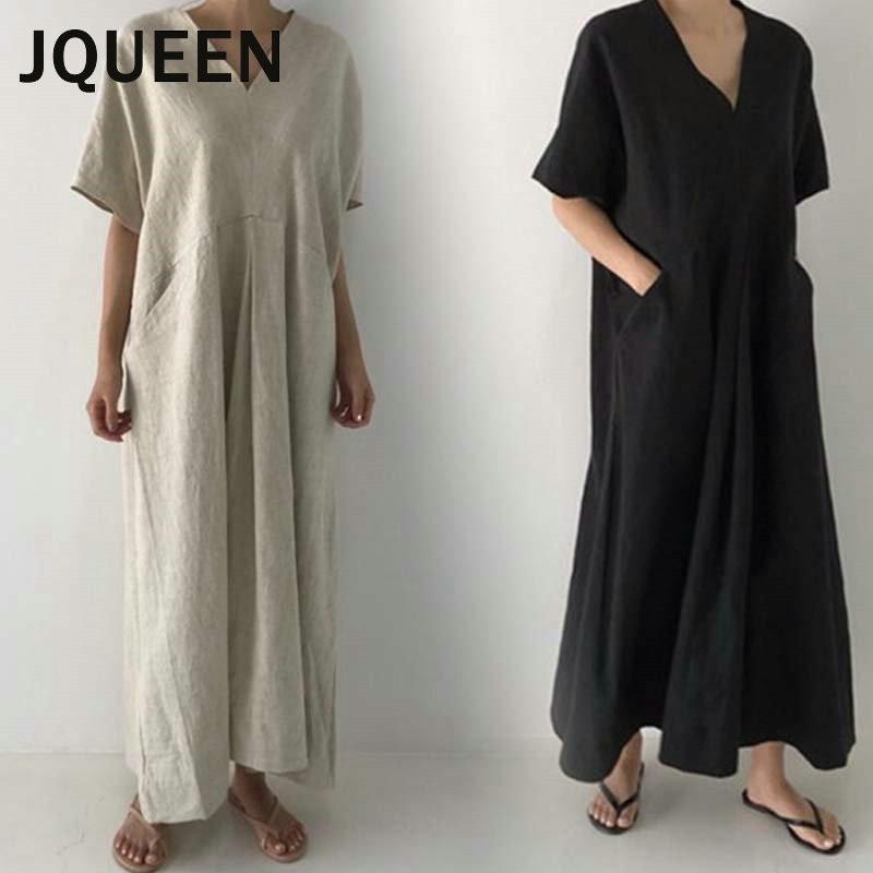 Jqueen マキシワンピース 夏 レディース リネンワンピース 半袖 Vネック 綿麻混ワンピース 40代 大きいサイズ 50代 ゆるっとワンピース 体型カバー 黒 亜麻 Jqueenaau 3 Rosso Shop 通販 Yahoo ショッピング