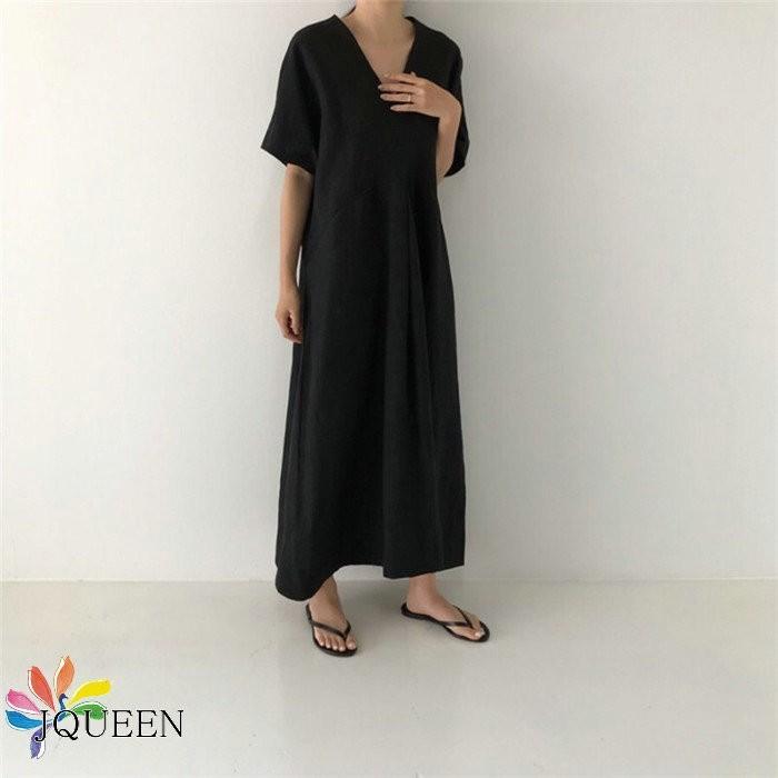 Jqueen マキシワンピース 夏 レディース リネンワンピース 半袖 Vネック 綿麻混ワンピース 40代 大きいサイズ 50代 ゆるっとワンピース 体型カバー 黒 亜麻 Jqueenaau 3 Rosso Shop 通販 Yahoo ショッピング