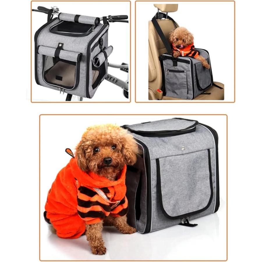 車用 ドライブボックス 自転車 カゴ 前 犬 猫 ペットキャリー バッグ ペット用 車載用ケージ ペット グレー 小型犬用 猫用 通勤_6
