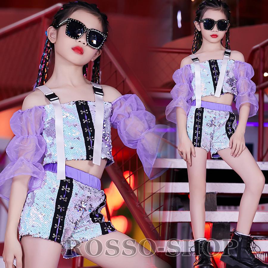 キッズ ダンス衣装 ジャズダンス ステージ衣装 韓国 トップス ハーフパンツ セットアップ ガールズ 女の子 ヒップホップ チア チアガール