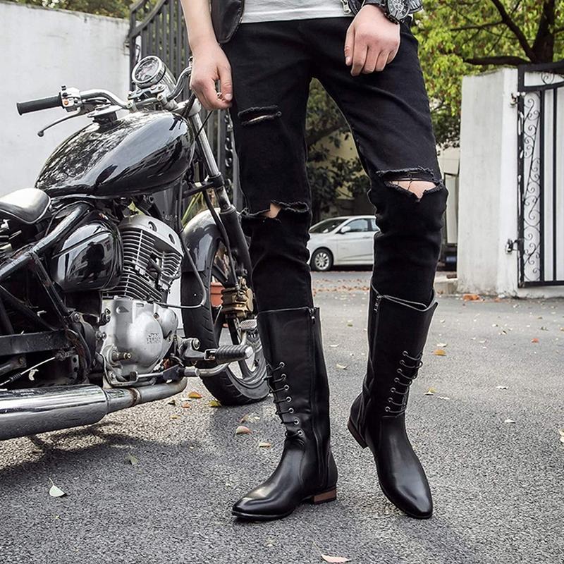 バイク用ブーツ メンズ ブーツ ロングブーツ ロングノーズ 黒 防滑