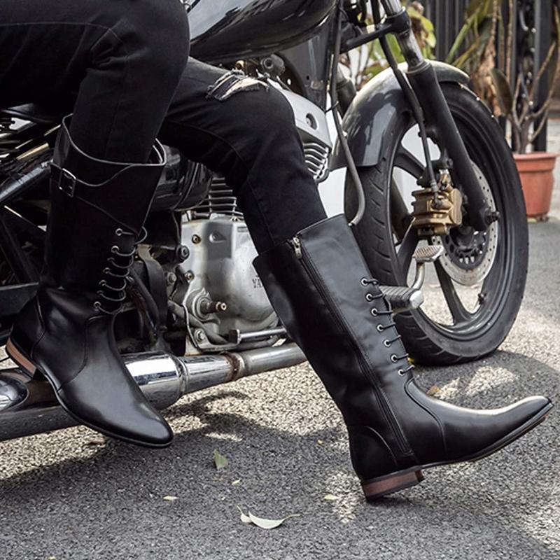 【即購入歓迎】GMBH ブラック エルゴノミックライディングブーツ　サイズ42 バイク用ブーツ メンズ ブーツ ロングブーツ ロングノーズ 黒 防滑