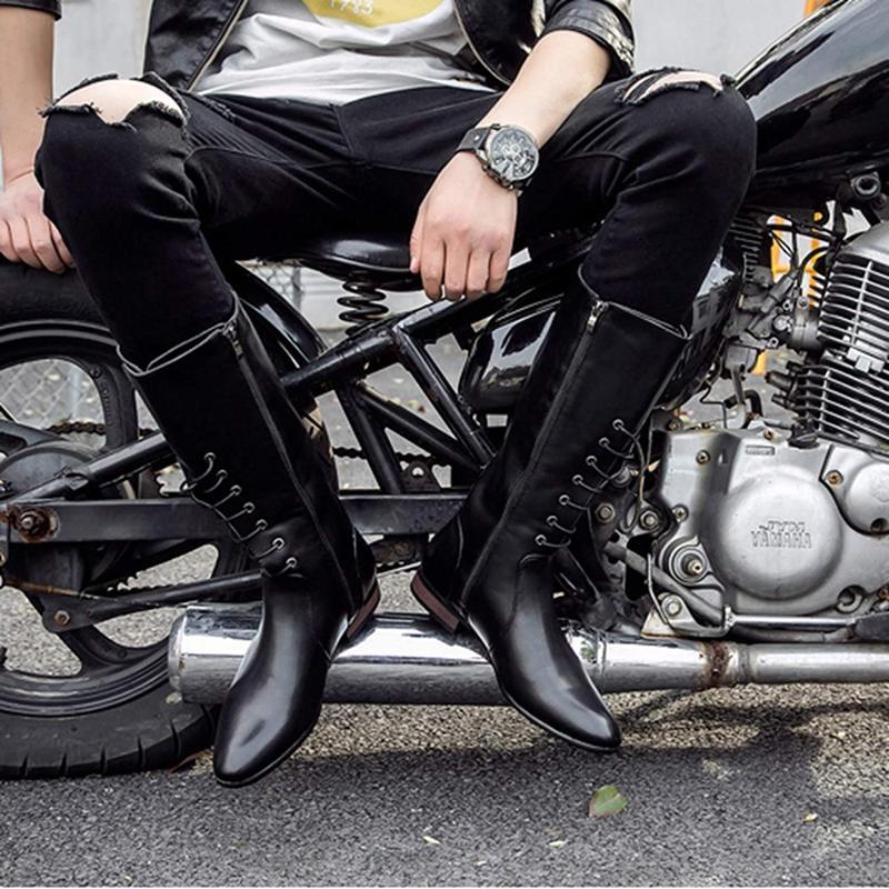 バイク用ブーツ メンズ ブーツ ロングブーツ ロングノーズ 黒 防滑