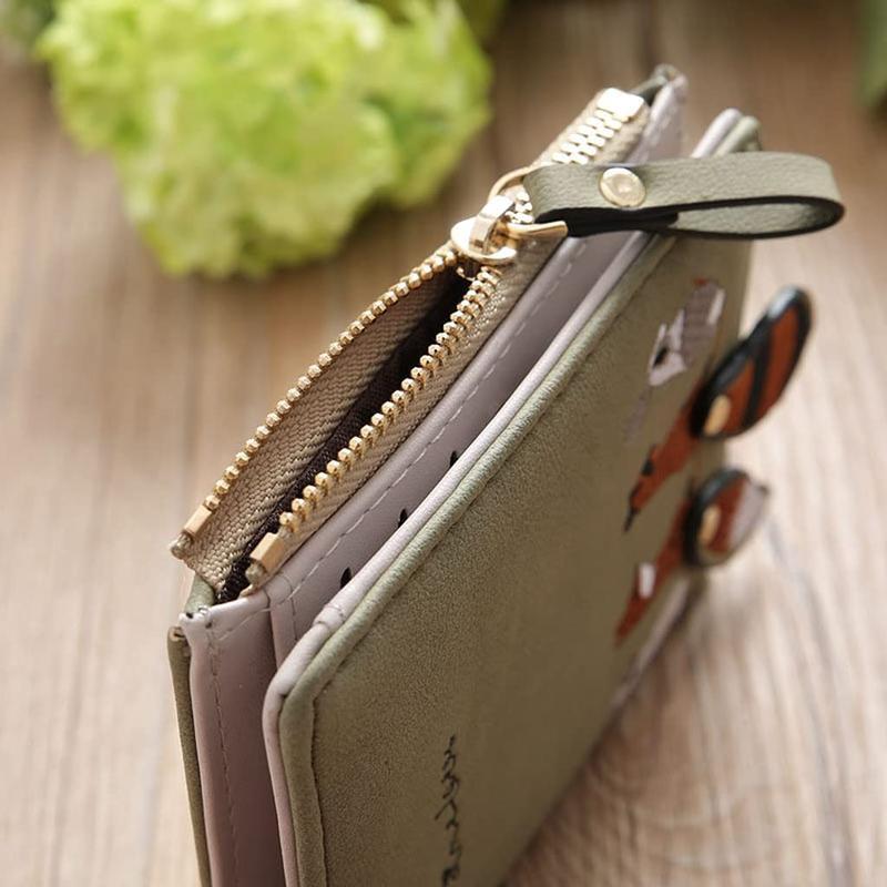 ミニ 財布 レディース 二つ折り キツネ柄 カード 小銭入れ