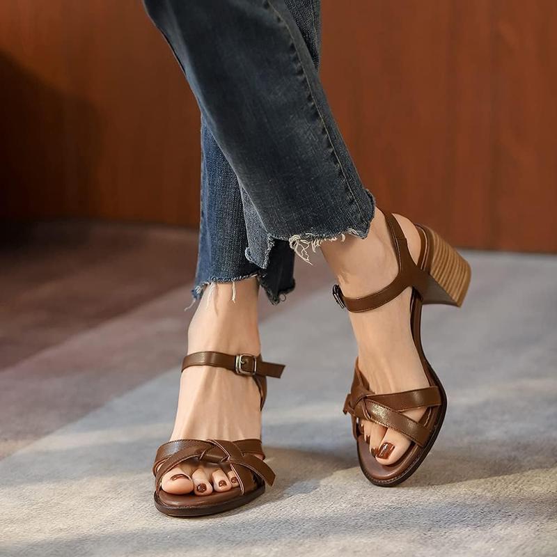 レディース サンダル 牛革 ストラップサンダル チャンキーヒール