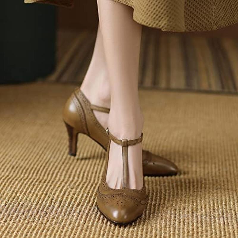 レディース パンプス 牛革 ウィングチップパンプス T ストラップ レディース パンプス 牛革 ウィングチップパンプス T ストラップ