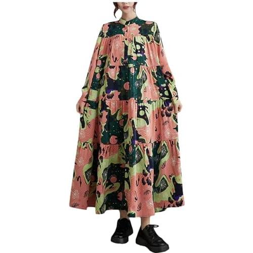 レディース ロングワンピース マキシ丈 長袖 薄手 春 秋 大きい レディース ロングワンピース マキシ丈 長袖 薄手 春 秋 大きい