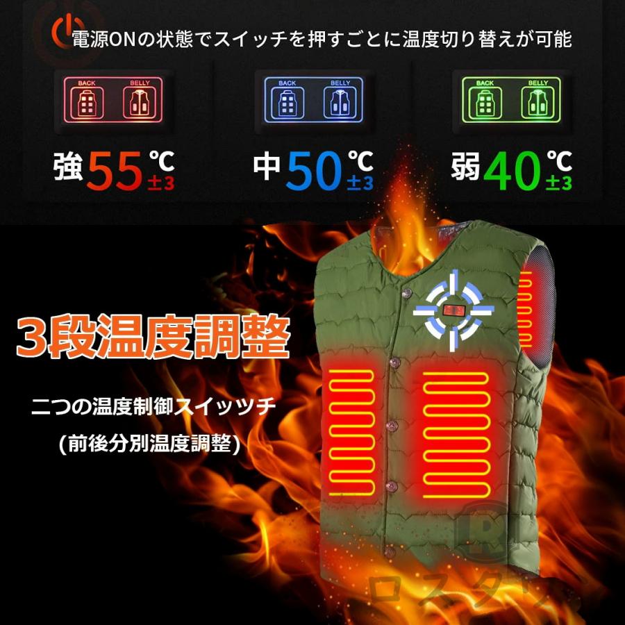 ベスト 電熱ベスト 電熱ウェア 8箇所発熱 日本製繊維ヒーター 温度調整