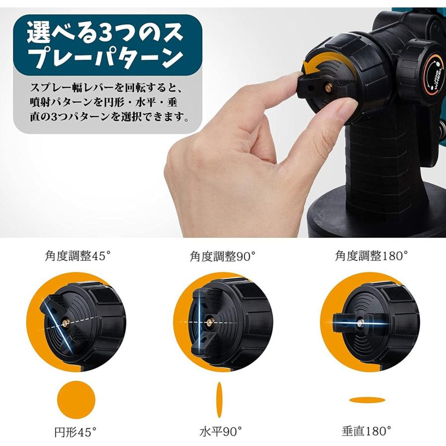 電動スプレーガン コードレス 電動塗装機 バッテリー併用 充電式 スプレーガン 小型 噴霧の幅調整可能 油性 水性 家庭用 ガン 塗料 吹き付け式 1000ml｜rostown｜06