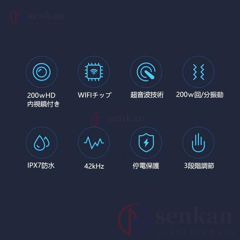 口腔洗浄器 超音波口腔洗浄器 内視鏡付き 電動歯ブラシ 三段階調節 口腔ケア IPX7防水 歯磨き 矯正 オーラルケア 歯垢洗浄 口臭防止 ひとり 一人用 Tpye-C充電｜rosty｜03